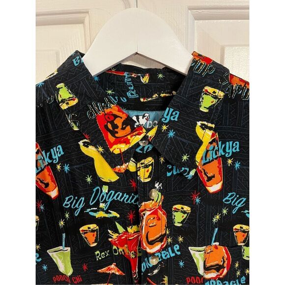 Big Dogs Black Dog Drink Menu Short Sleeve Rayon Button Down Shirt sz XL EUC - Picture 3 of 7